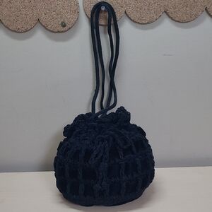 Vintage Black Soft Crochet/Velour Basket Weave Circular Bag